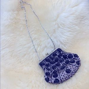 Vintage beaded purple silk satin evening bag